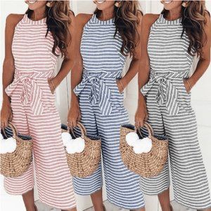 🇨🇦 Casual Striped Cotton Jumpsuit NWOT